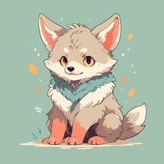 Cute wolf illustration in vibrant colors.