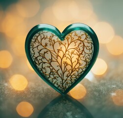 A stunning green heart-shaped glass ornament with a gold leaf pattern, adding elegance and beauty. Generative AI.