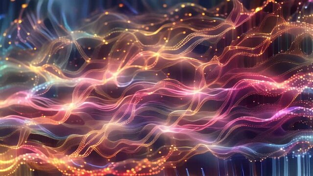 A vivid abstract representation of data streams with dynamic particle waves in a colorful digital art concept.