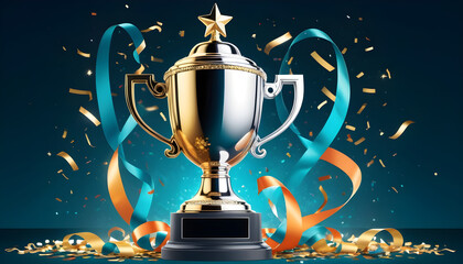 Fototapeta na wymiar championship cup or winner trophy in celebration confetti 7
