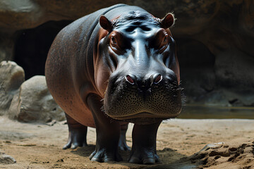 A full body shot of a Hippopotamus, animal