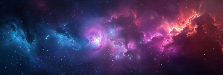 Foto op Plexiglas background with space,Clouds streak across the Milky Way, galaxy with stars on night starry sky Panorama view universe space,purple teal blue galaxy  nebula cosmos banner poster background  © Planetz