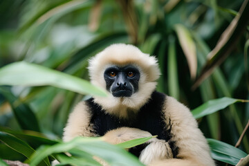 Fototapeta premium A full body shot of a Gibbon, animal
