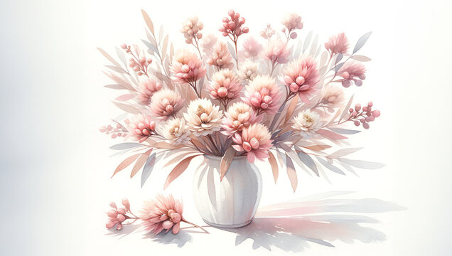 Watercolor painting of Kewda flowers in soft pastel pink tones