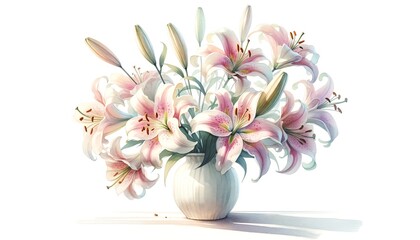Watercolor painting of Stargazer Lily flowers in soft pastel color tones