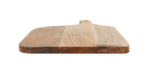 One wooden cutting board on white background