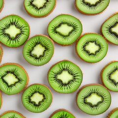 Fototapeta premium Pattern with kiwi pieces.Bright juicy background with kiwi. Green background with kiwi fruit.Template,wallpaper,background with kiwis