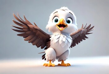 A Adorable 3d rendered cute happy smiling and joyful baby Eagle cartoon character on white backdrop