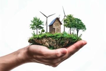 Fototapeta na wymiar Harnessing Clean Energy Resources for Eco-Friendly Living: Insights into Remote Cabin Designs and Isometric House Vectors