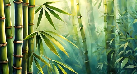 Fototapeta na wymiar watercolor style bamboo forest background, nature background
