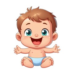 Baby Boy Open Arms looking front with big smile isolted on white, Cartoon 