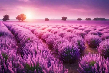 Tuinposter lavender field at sunset © kashif