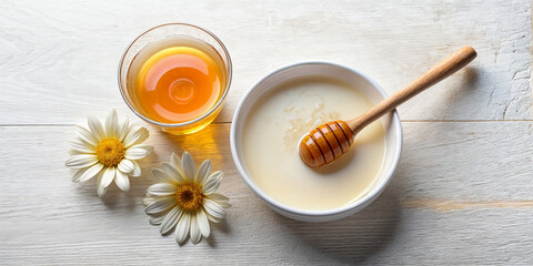 Fototapeta premium honey and milk, chamomile