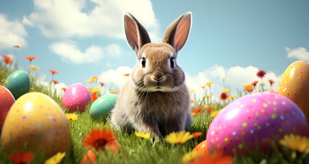 Fototapeta na wymiar easter bunny with eggs,easter bunny and easter eggs,easter bunny and eggs