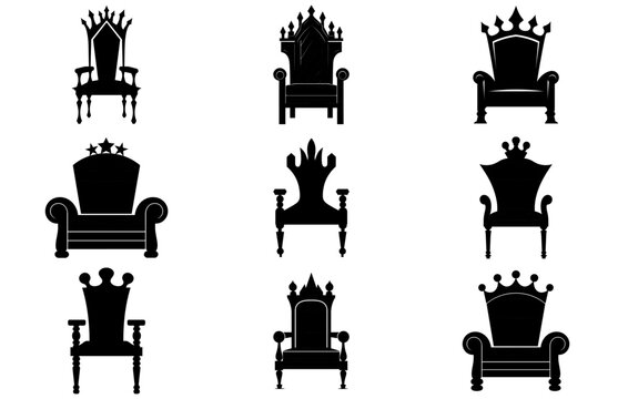 King Throne Silhouette, Royal Throne Chair Vector, Armchair with crown of king.