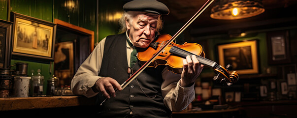 Fototapeta premium Violinist playing in a vintage style bar