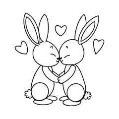 Cute rabbit couple love hugging.