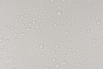 Water drops on white metal background texture. backdrop glass covered with drops of water. bubbles in water