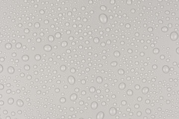 Water drops on white metal background texture. backdrop glass covered with drops of water. bubbles in water