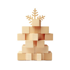 one creative Christmas tree consisting of wooden blocks and snowflakes, on a white isolated background