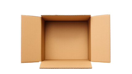 one empty open cardboard box isolated on transparent white background
