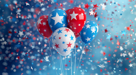 Festive Freedom: Stars and Stripes Balloons in Red, White, and Blue - obrazy, fototapety, plakaty