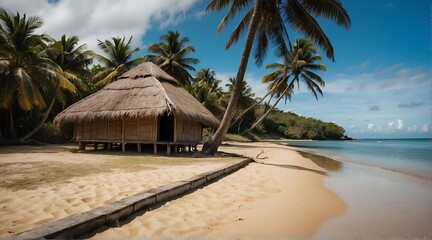 a nipa hut at the beach on a remote island from Generative AI