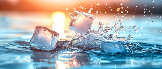 Splashing Ice Cubes - Cold And Refreshing - obrazy, fototapety, plakaty