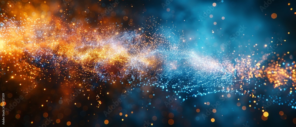 Aufkleber technology concept with abstract connected dots on a bright blue background.