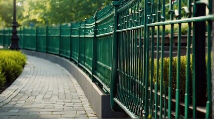 green metal fence railings on side of park from Generative AI