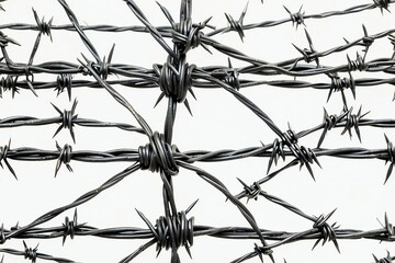 mesh of barbed wires on plain white background from Generative AI