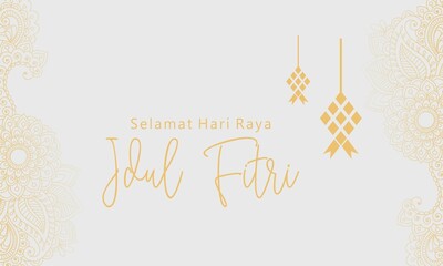 Fototapeta na wymiar Selamat Hari Raya Idul Fitri.Translation: Happy Eid Mubarak. Eid al-Fitr Greeting with hand lettering calligraphy and illustration. vector illustration.
