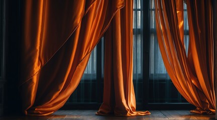Orange silk curtain drapes background from Generative AI
