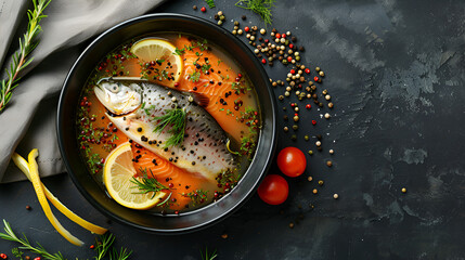 Fresh fish soup in a bowl, generative ai