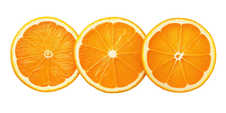  three orange slices isolated on white background