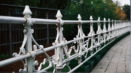 white metal fence railings on side of park from Generative AI