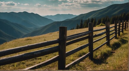Obraz premium wooden fence on side of a mountain cliff from Generative AI