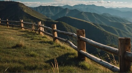 wooden fence on side of a mountain cliff from Generative AI