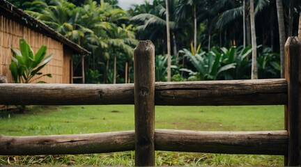 wooden fence on side of a nipa hut from Generative AI