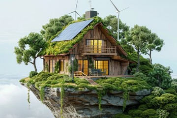 Fototapeta na wymiar Wind Energy Projects and Power Generation: A New Era of Sustainable Living with Realistic House Models, Solar Panel Systems, and Smart Technology Solutions for Environmental Design