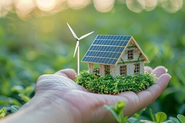 Wind Energy Projects and Power Generation: Shaping Sustainable Living with Solar Panel Systems and Smart Home Technology for a Greener Future - obrazy, fototapety, plakaty