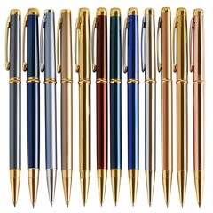 Elegant Collection of Ballpoint Pens in Various Colors on White Background