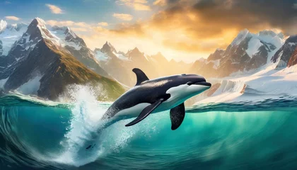 Rolgordijnen dolphin jumping in water © Abull