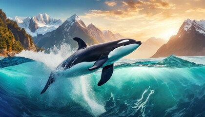 dolphin in the water - obrazy, fototapety, plakaty