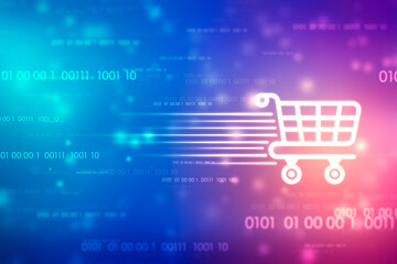 E-commerce. Internet shopping. Online purchase. Business, internet and technology concept. Digital shopping, Shopping icon on technology abstract background.