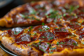 Close Up of a Pepperoni Pizza on a Plate