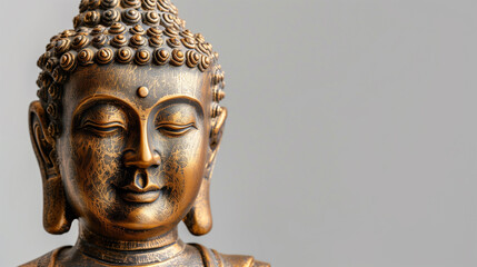 Buddha statue on the white background, the representative of the Lord Buddha. Buddha's face, golden...