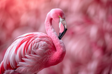 Close Up of a Pink Flamingo With Blurry Background - obrazy, fototapety, plakaty