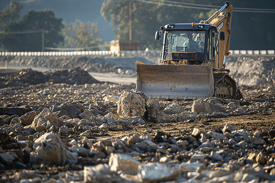 A bulldozer clears the space for construction
