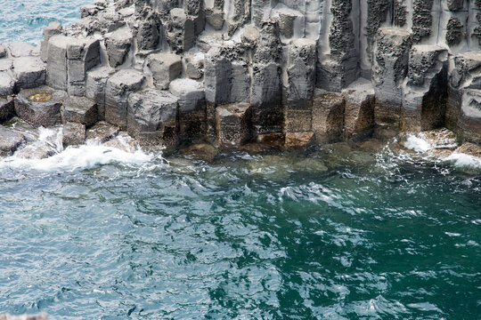 View of the columnar jointings at the seaside of Jeju Island
